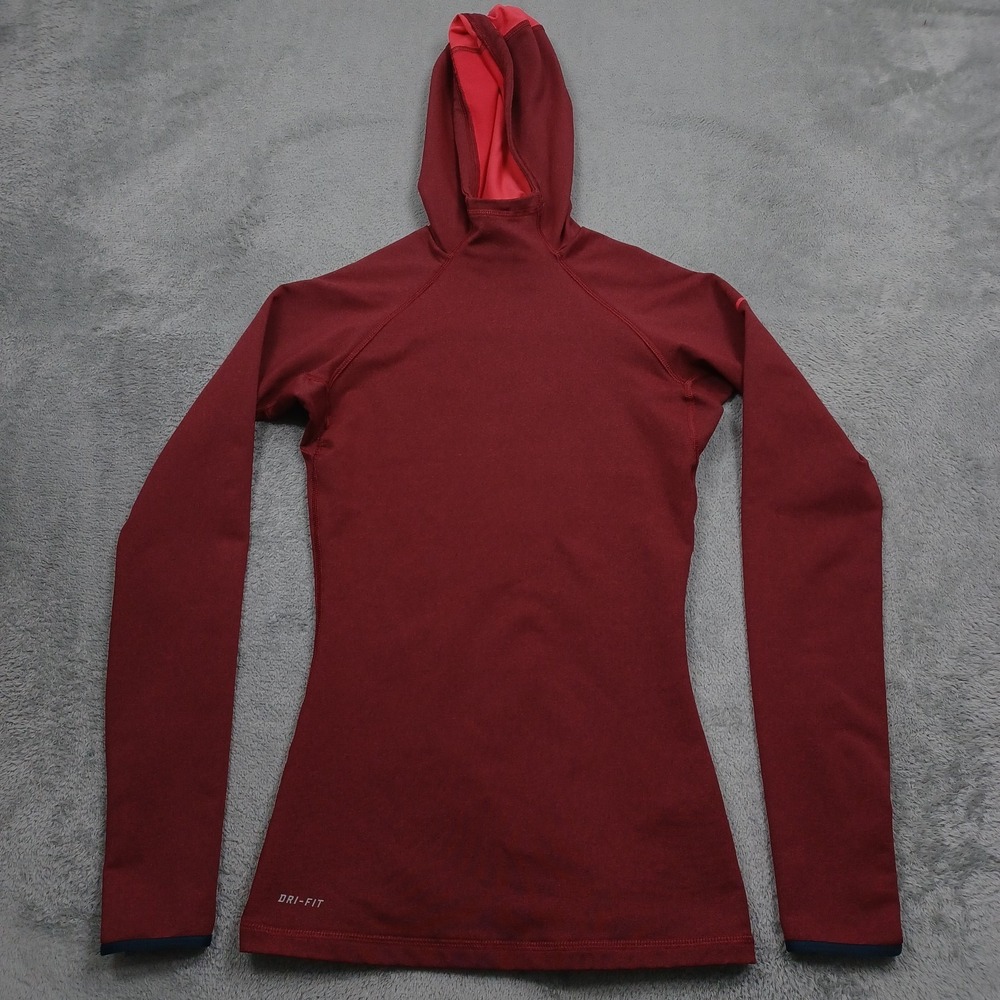 Nike Hoodie Womens XS Red Pro Activewear Pullover Sweater Pockets Casual